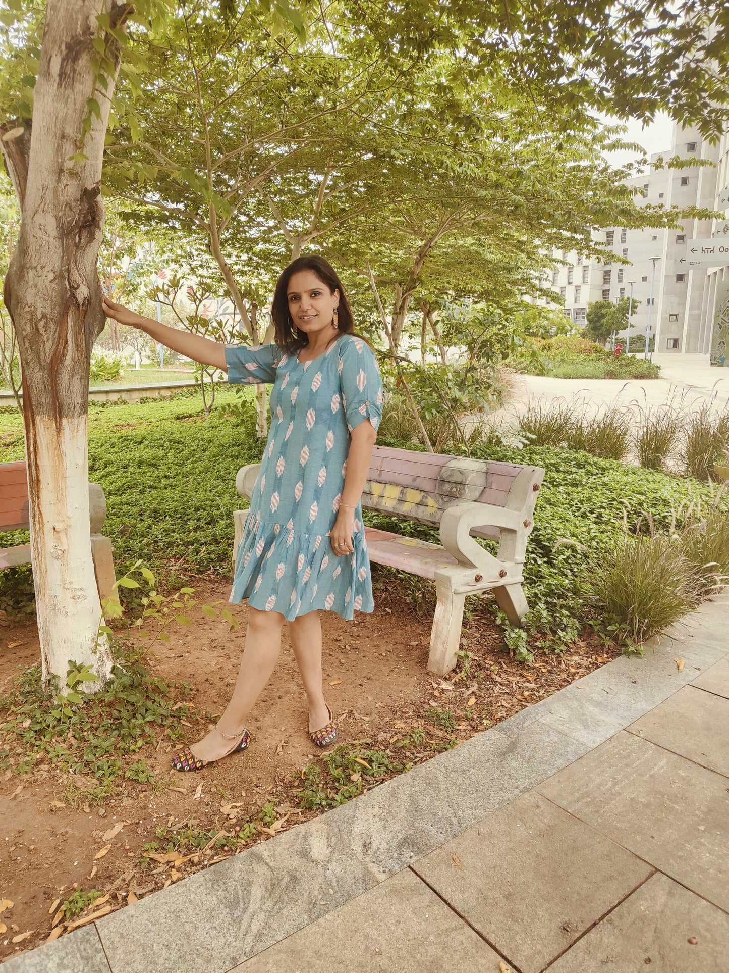 Nature's Pallet: Coconut button Ikat Dress